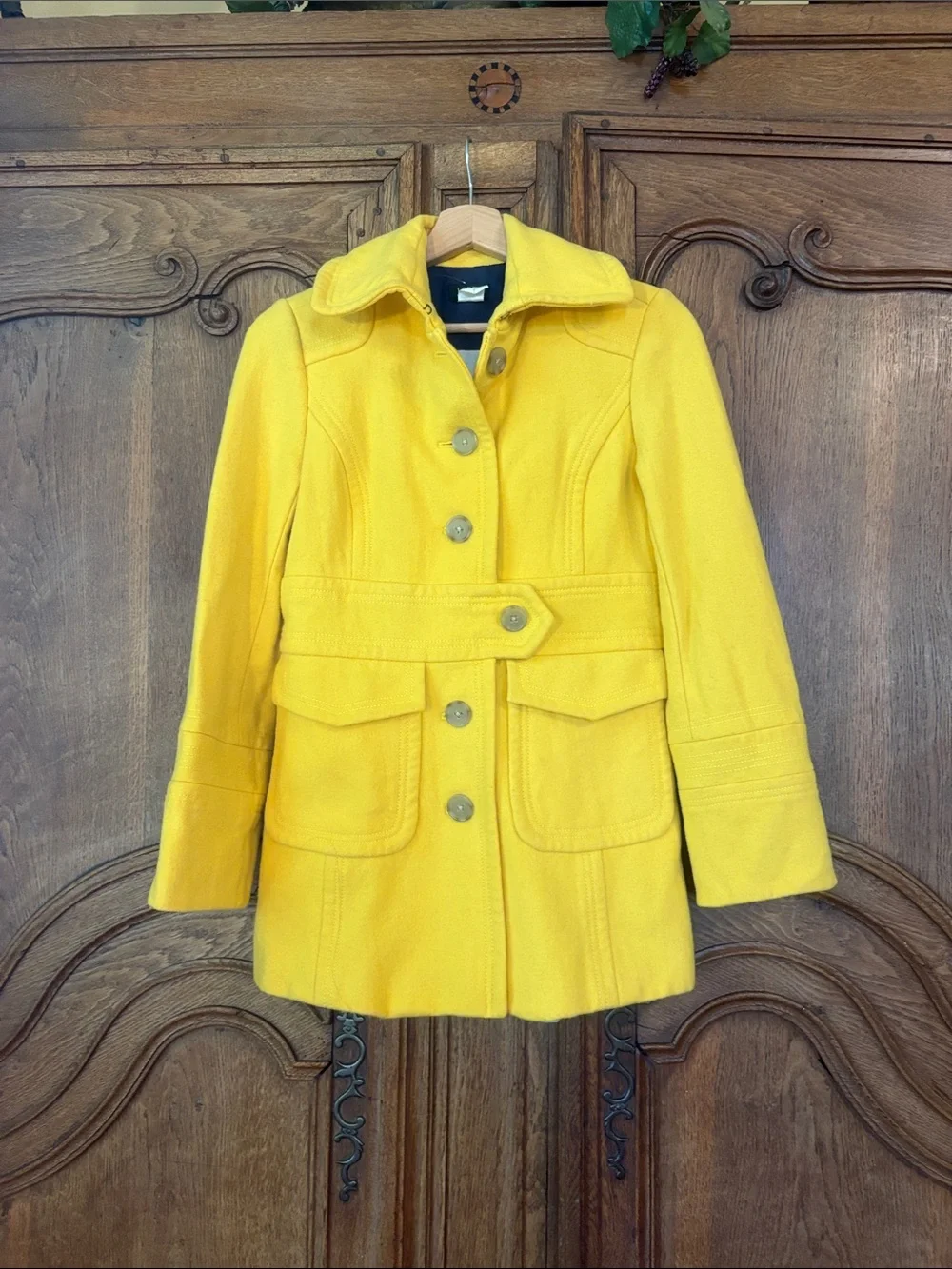 J Crew Stadium Cloth Majesty Bright Yellow Pea Coat Jacket Size 4